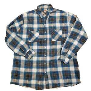 ✅Mens 2XL OZARK TRAIL Blue/White Plaid Long Sleeve Flannel Button up Shirt VTG